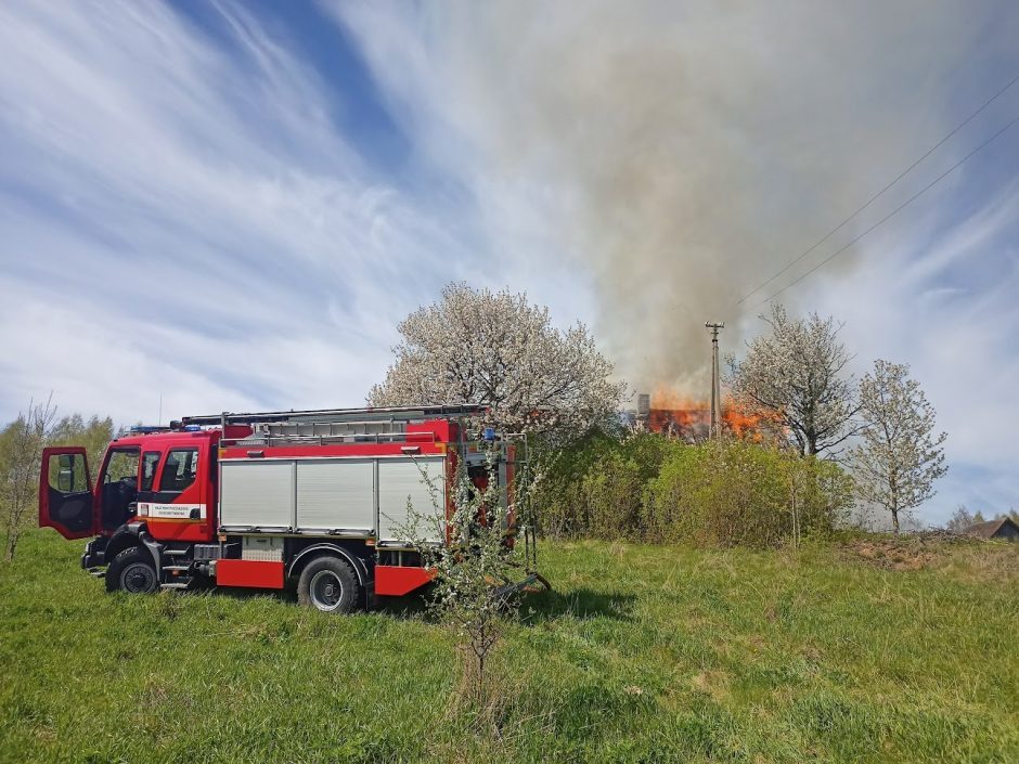 Trenkęs žaibas Tauragės rajone sudegino ūkinį pastatą su gyvuliais ir šienu