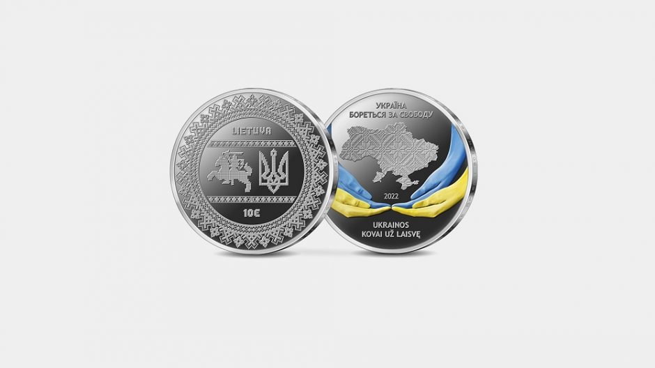 Lietuvos bankas nauja dešimties eurų kolekcine sidabro moneta kvies padėti Ukrainai