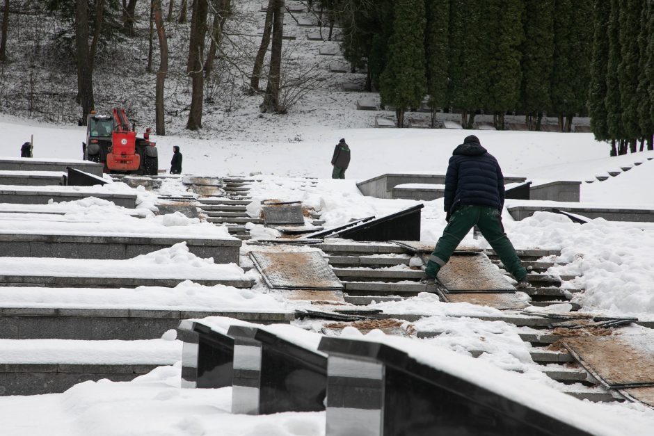 Vilniaus Antakalnio kapinėse pradėti paminklo sovietų kariams likučių išmontavimo darbai