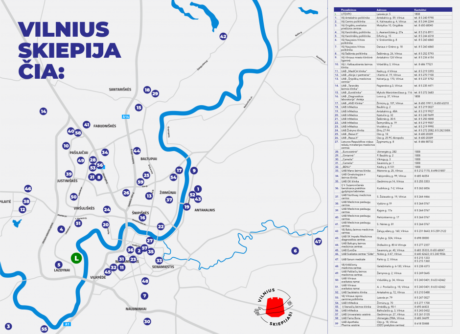 Vilniuje pasiskiepyti nuo COVID-19 galima net 60-yje vietų