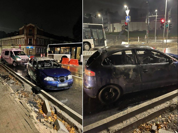 Kaune paryčiais Šv. Gertrūdos gatvėje sudegė automobilis