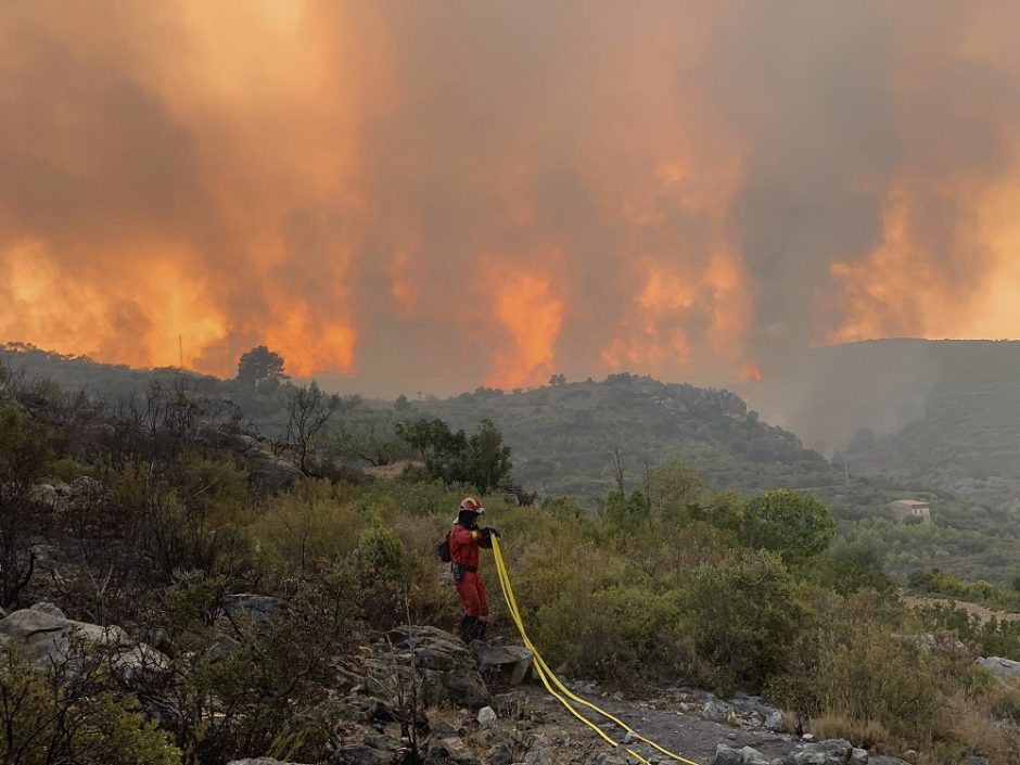 Ispanijos ugniagesiai stengiasi suvaldyti didžiulį gamtinį gaisrą Valensijoje