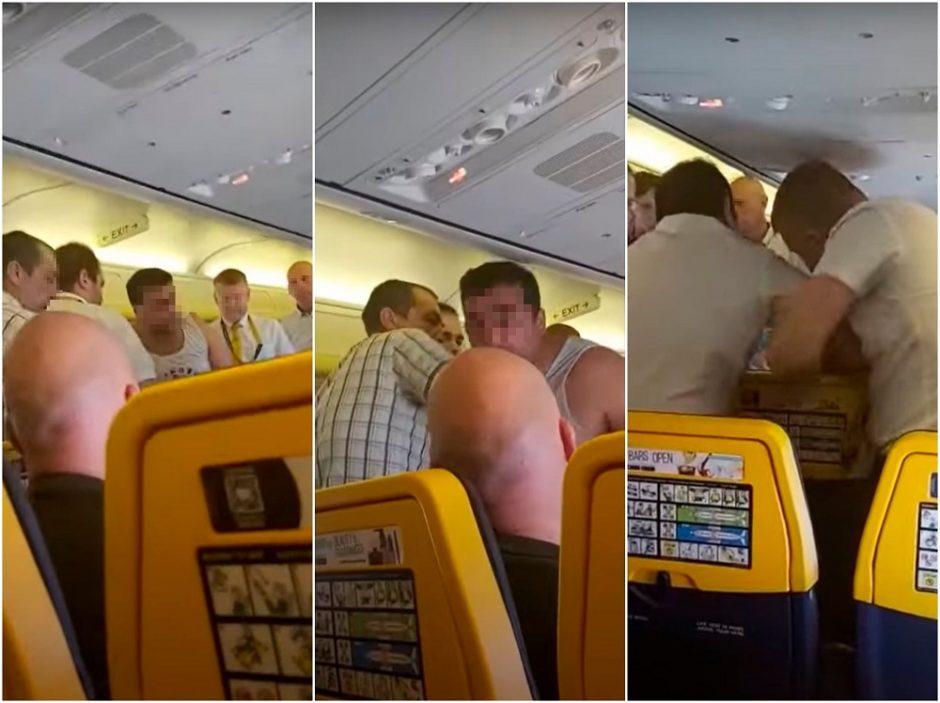Girto lietuvio šou „Ryanair“ lėktuve: agresyviai plūdo keleivius ir smogė savo tėčiui