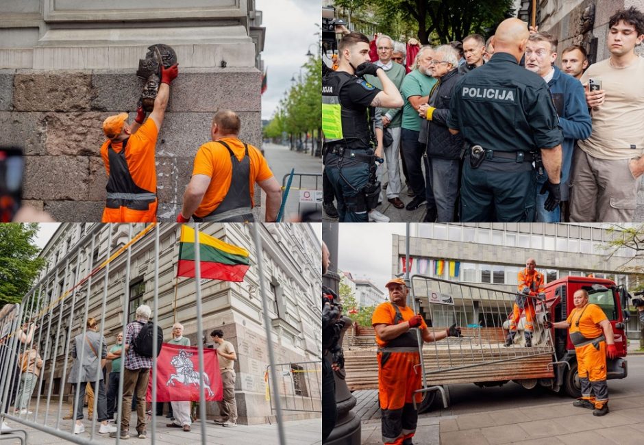 Vilniuje nuimta atminimo lenta K. Škirpai: protestuotojai šaukė – „vatnikai“