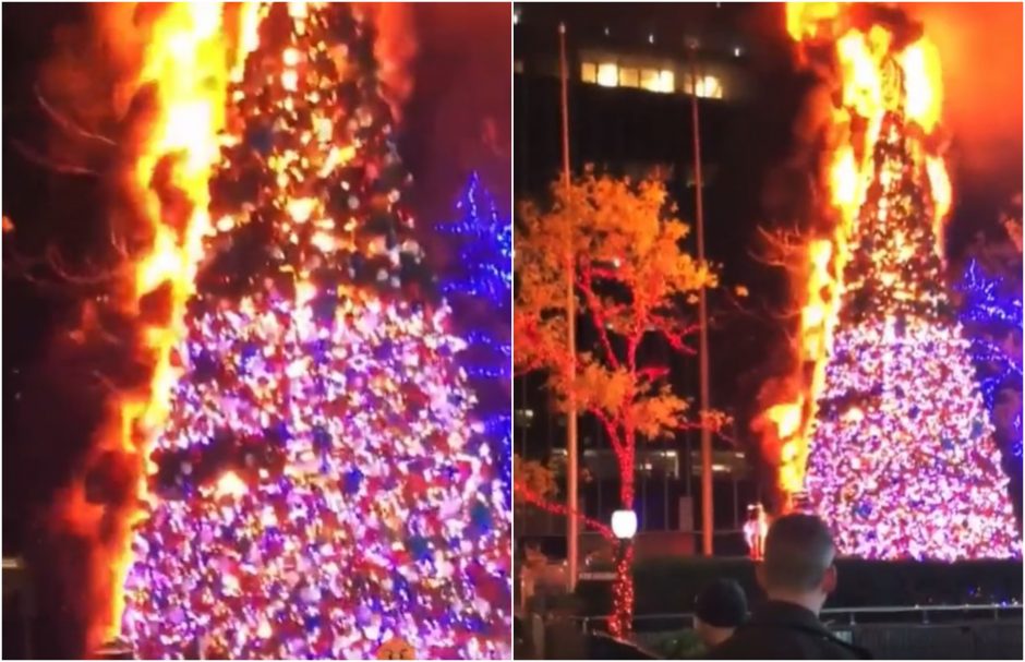 Niujorke Kalėdų eglė virto ugnies fakelu: įtariamas padegėjas sučiuptas bėgantis aikšte