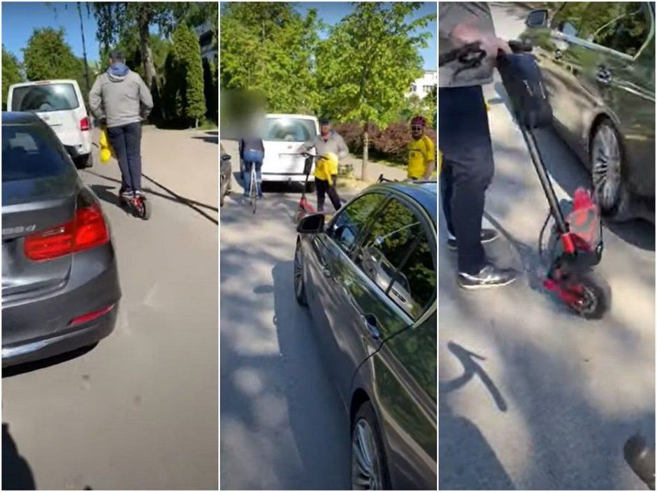 Gatvėje – nuostolingas BMW vairuotojo ir paspirtukininko konfliktas: teko įsikišti pareigūnams