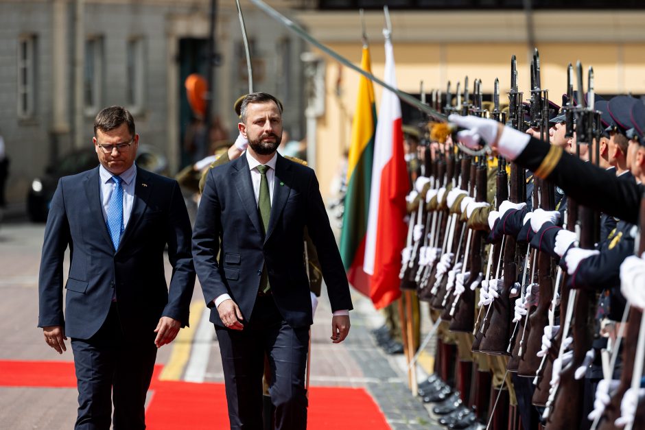 Oficiali Lenkijos gynybos ministro ir delegacijos pasitikimo ceremonija