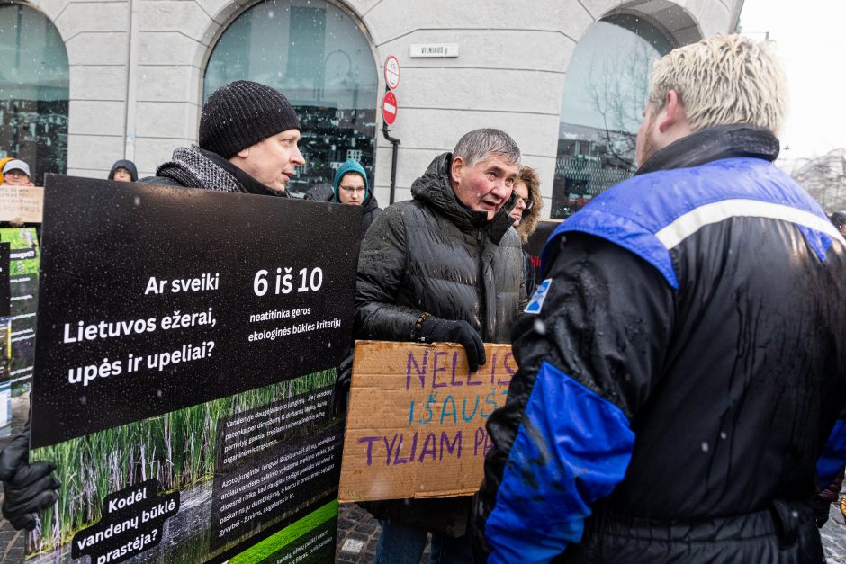 Vilniuje – aplinkosaugininkų kontroprotestas: „Gėda pelėda, paukščiai nebegieda“