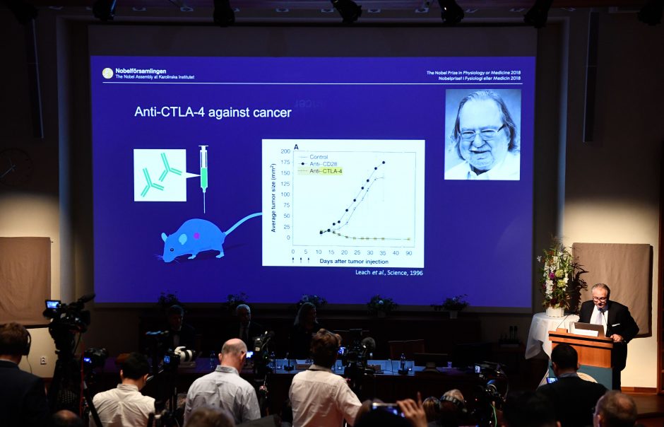 2018-ųjų Nobelio medicinos premija paskirta mokslininkams už vėžio terapiją