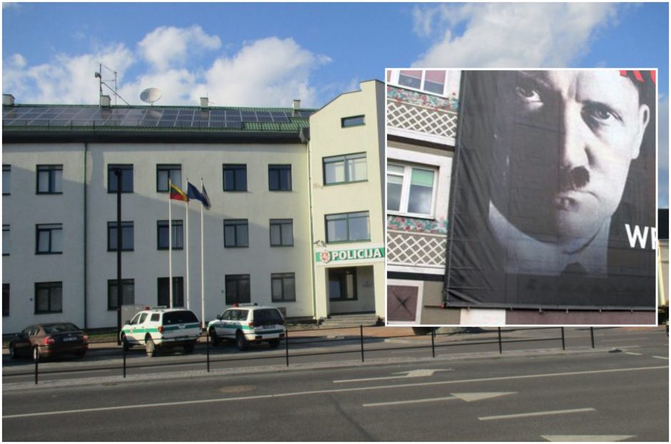 Alytaus policija aiškinasi, kas mieste užklijavo plakatus su A. Hitlerio atvaizdu