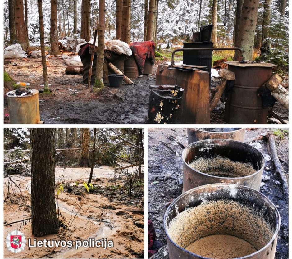 Molėtų rajono miškuose pareigūnai aptiko naminės degtinės fabrikėlį