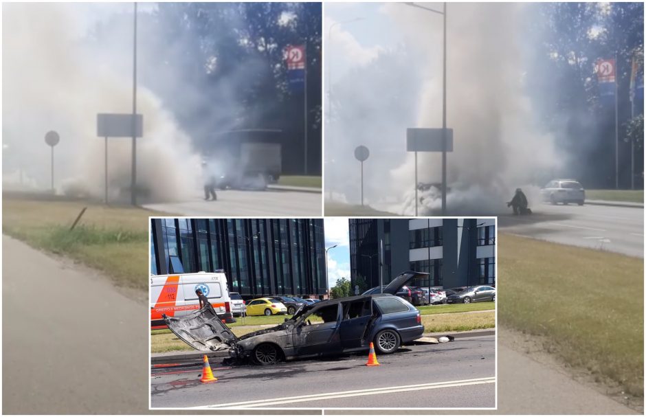 Vilniuje automobilis virto fakelu: ugniagesiai gesino liepsnojantį BMW