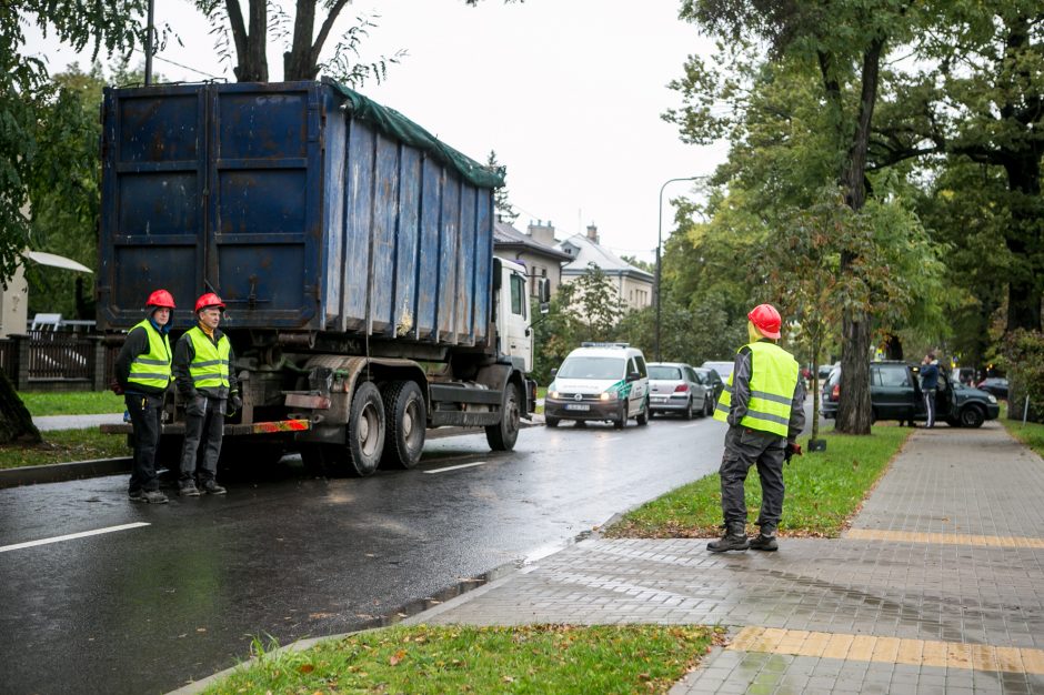 Žaliakalnyje nelegaliai griaunamas namas: sunkioji technika stogą nunešė akimirksniu