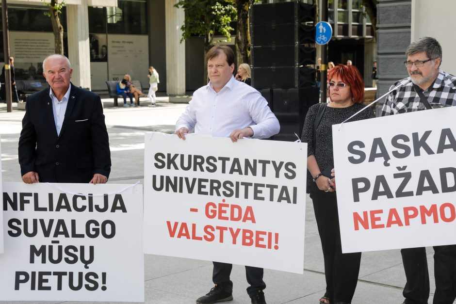 Šventines studentų eitynes palydėjo protestas: „Skurstantys universitetai – gėda valstybei“