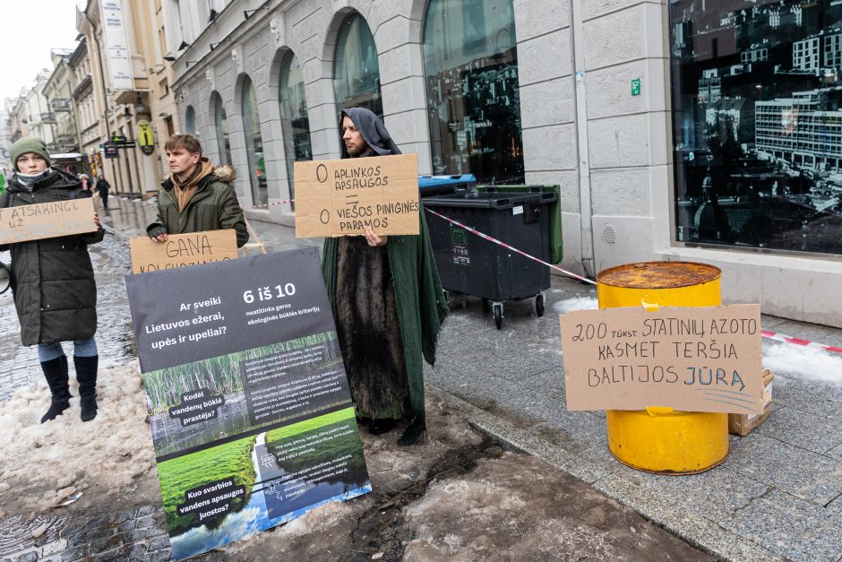 Vilniuje – aplinkosaugininkų kontroprotestas: „Gėda pelėda, paukščiai nebegieda“