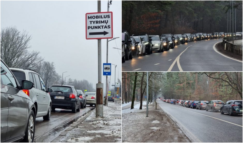 Prie mobilaus punkto spūstyse vėl strigę kauniečiai: susirgimų COVID-19 rekordų tikrai bus daugiau