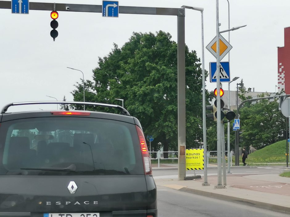 Aleksote vairuotojus stebina uždengtas šviesoforas