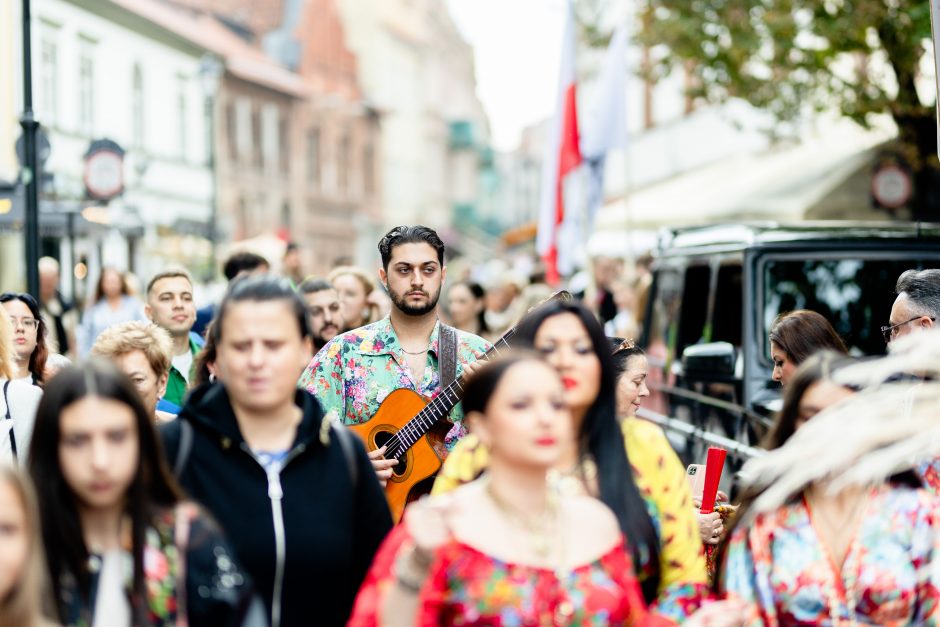 Teatrališka romų eisena su žirgais