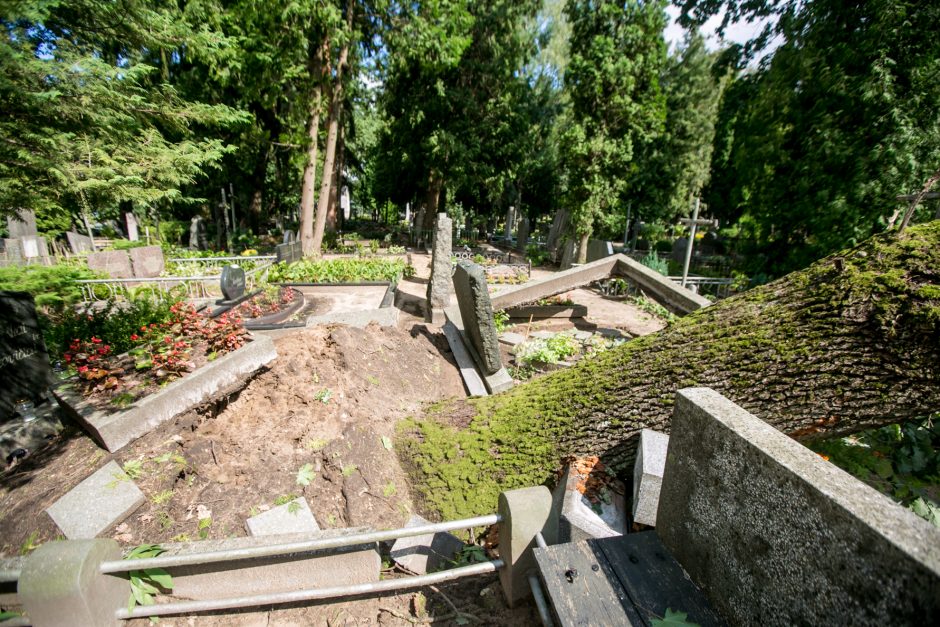 Audros padariniai Eigulių kapinėse: vaizdas – kaip po karo