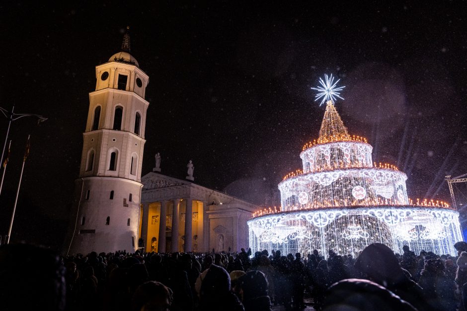 Sostinės Katedros aikštėje įžiebta Kalėdų eglė