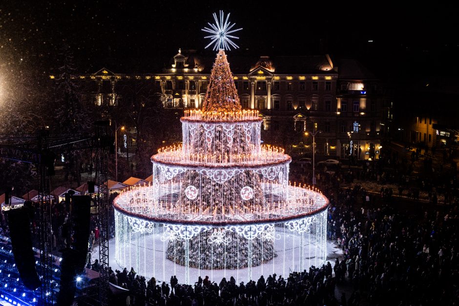Sostinės Katedros aikštėje įžiebta Kalėdų eglė