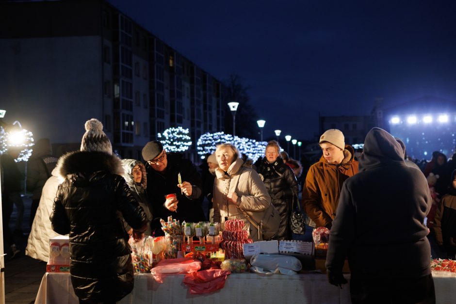 Jonavoje įžiebta pagrindinė miesto Kalėdų eglė, eglučių miestelis