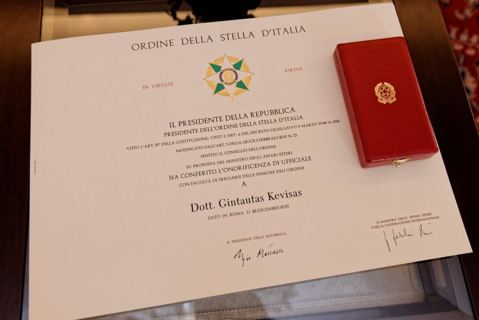 G. Kėvišui suteiktas Italijos Žvaigždės ordino Karininko laipsnis