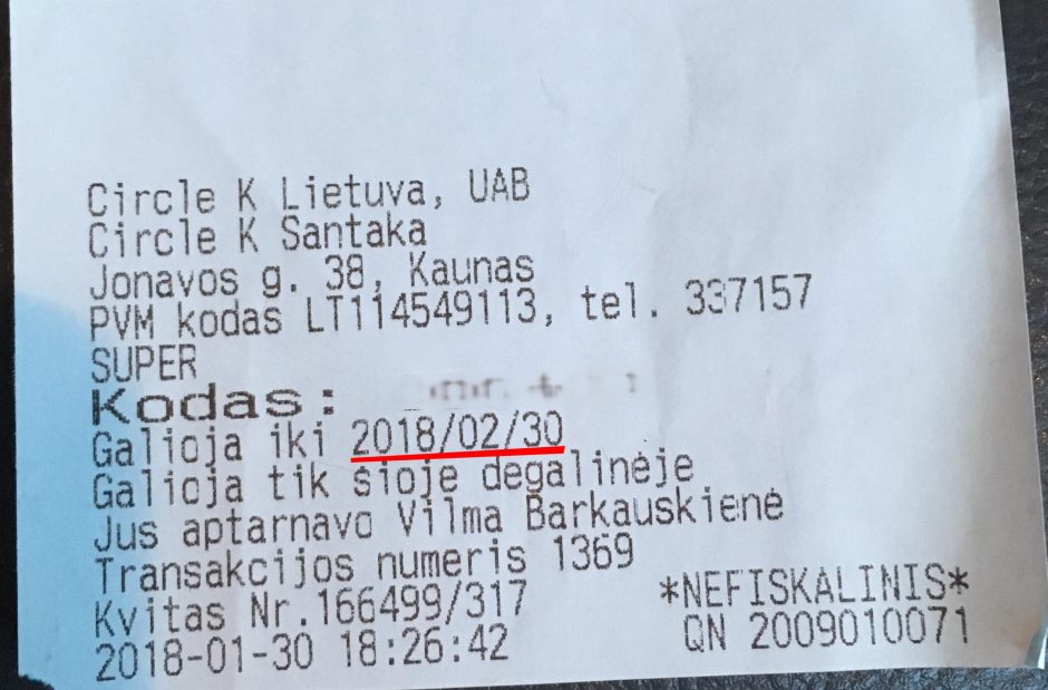 Kaunietis stebisi: degalinė „Circle K“ išrado vasario 30 dieną