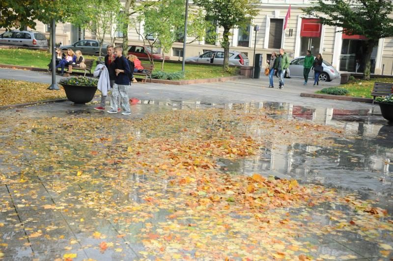 Vilniaus centre iš užsikimšusio fontano per kraštus liejosi vanduo