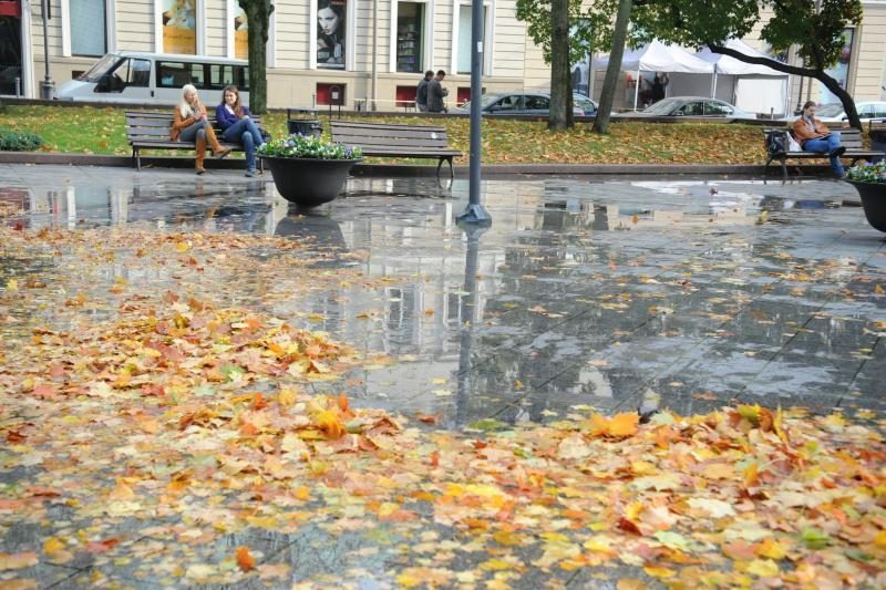 Vilniaus centre iš užsikimšusio fontano per kraštus liejosi vanduo
