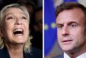 Marine Le Pen ir Emmanuelis Macronas