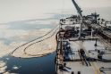 Krova: ledai prie Būtingės naftos terminalo plūduro drasko žarnas, iš kurių kartais išsilieja nafta.
