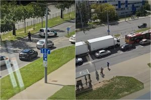 Vilniuje – avarija: sužalotą motociklininką skubiai išsivežė medikai