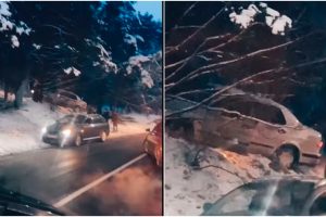 Vilniuje automobilis nuvažiavo nuo kelio ir rėžėsi į medį