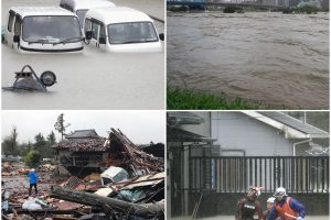 Prie Japonijos artėjantis galingas taifūnas jau pareikalavo pirmosios aukos