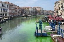 Venecijos policija tiria, kodėl pažaliavo Didžiojo kanalo vanduo