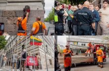 Vilniuje nuimta atminimo lenta K. Škirpai: protestuotojai šaukė – „vatnikai“