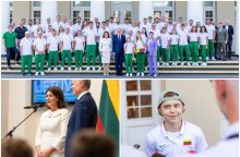 Į Paryžiaus olimpines žaidynes išlydėti Lietuvos sportininkai: prezidentas įteikė tradicinę dovaną